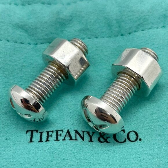 Tiffany & Co Silver Nut Bolt Cufflinks Cuff Link Links w/ Pouch - Picture 1 of 14
